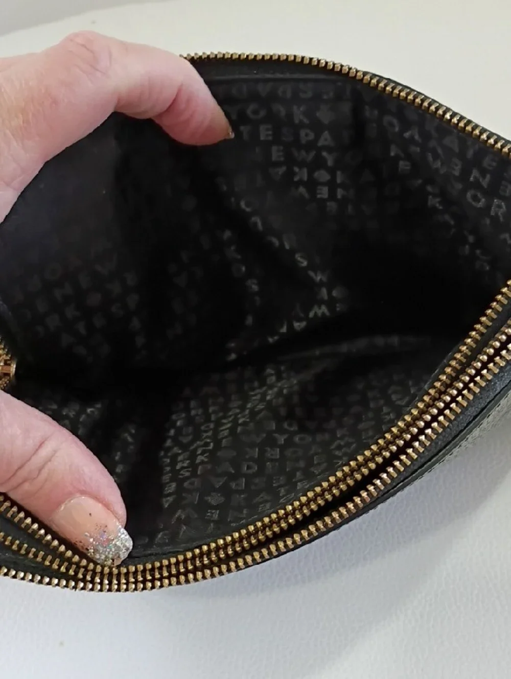 Kate Spade Leoni Black Pebbled Leather Double And Corner Zip Wristlet/Wallet